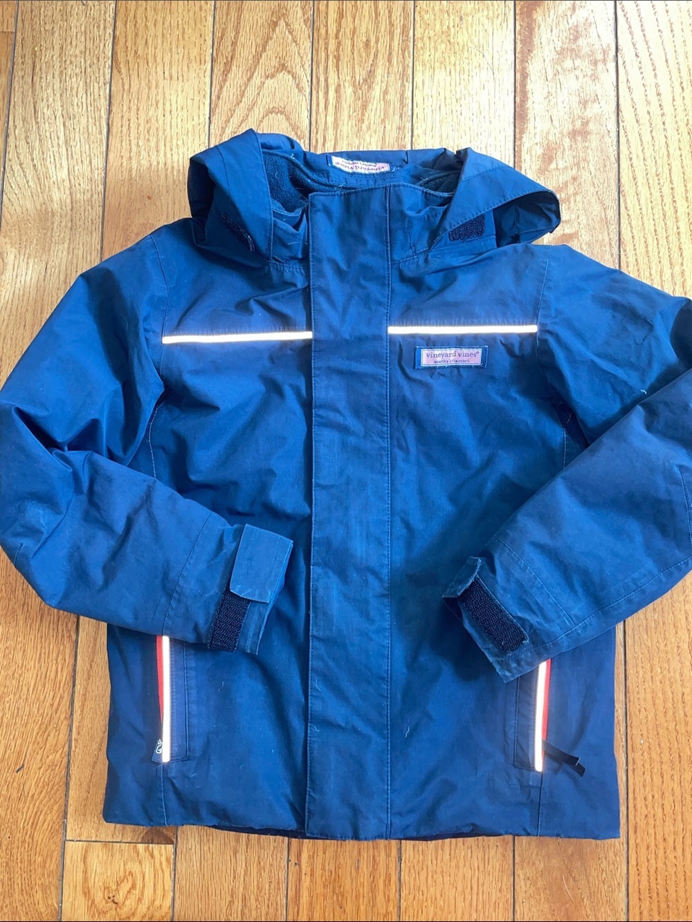 Vineyard Vines Navy Kids' Hooded Rain Jacket with Reflective Trim